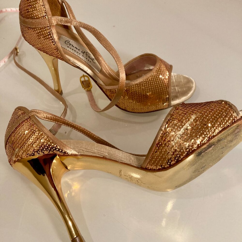 Comme il Faut Gold Sequin Tango shoes, EU size: 34 (US: 4.5-5.0) w/ Original Bag - Picture 5 of 8